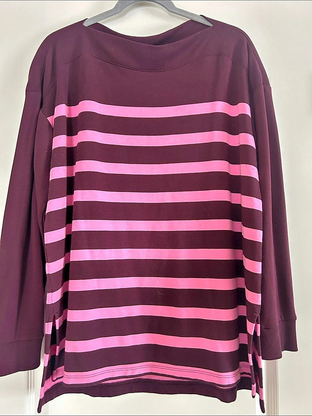 Striped Crew Neck Sweater in Purple & Pink Like New